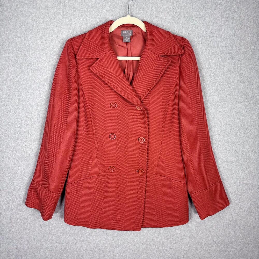 Sigrid Olsen Pea Coat Women Small Wool Chevron Knit Jacket Peacoat Career Church
